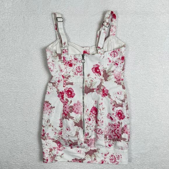 For Love & Lemons Weston Denim Floral Pink Mini Dress Small - Picture 6 of 7